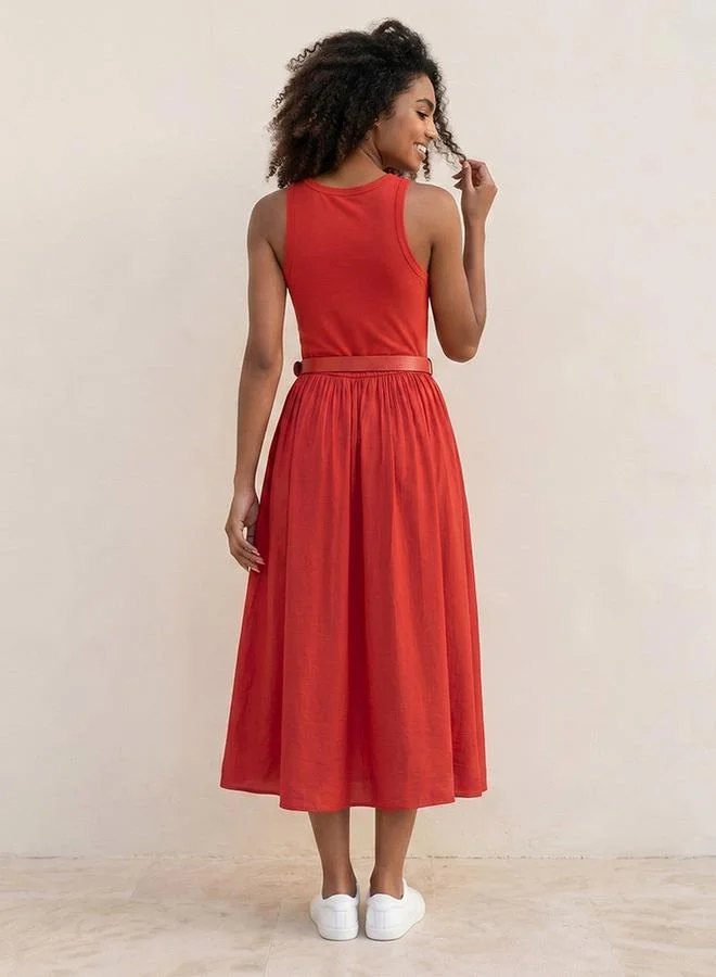 Splash FAV RED Youth A-line Midi Dress Pin Buckle Belt for Women | Best Price UAE
