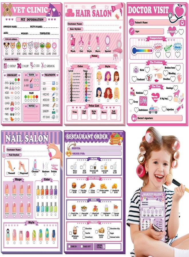 Eaasty 6 Pack Kids Pretend Play Notepads 40 Pages Pretend Pads for Kids Pretend Play Imaginative Role Play(Girls) - Image 1