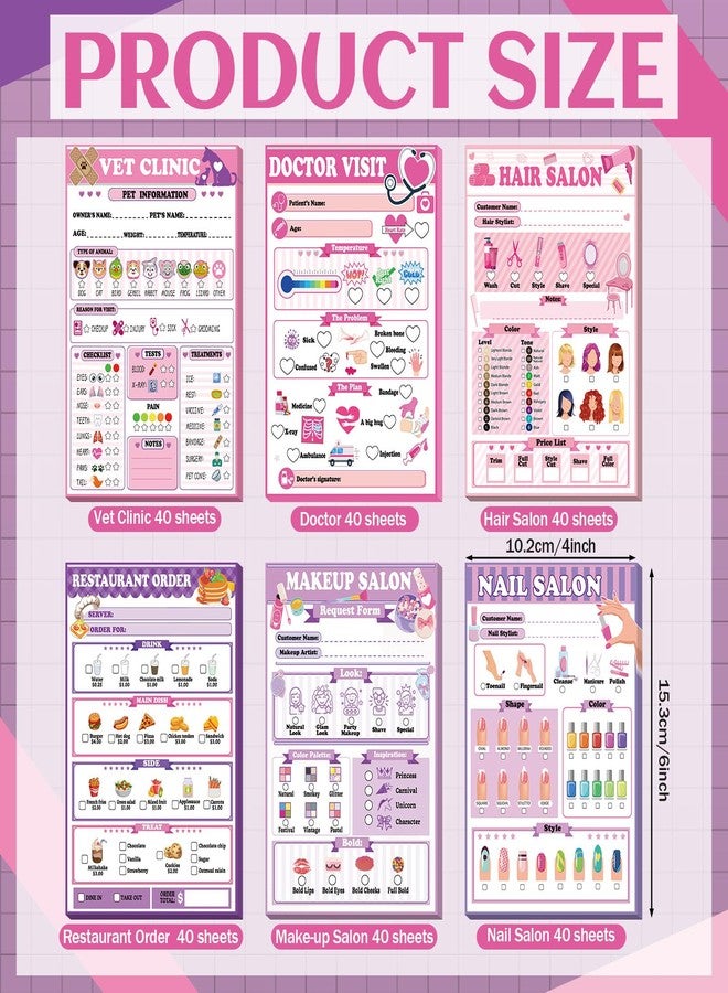Eaasty 6 Pack Kids Pretend Play Notepads 40 Pages Pretend Pads for Kids Pretend Play Imaginative Role Play(Girls) - Image 3