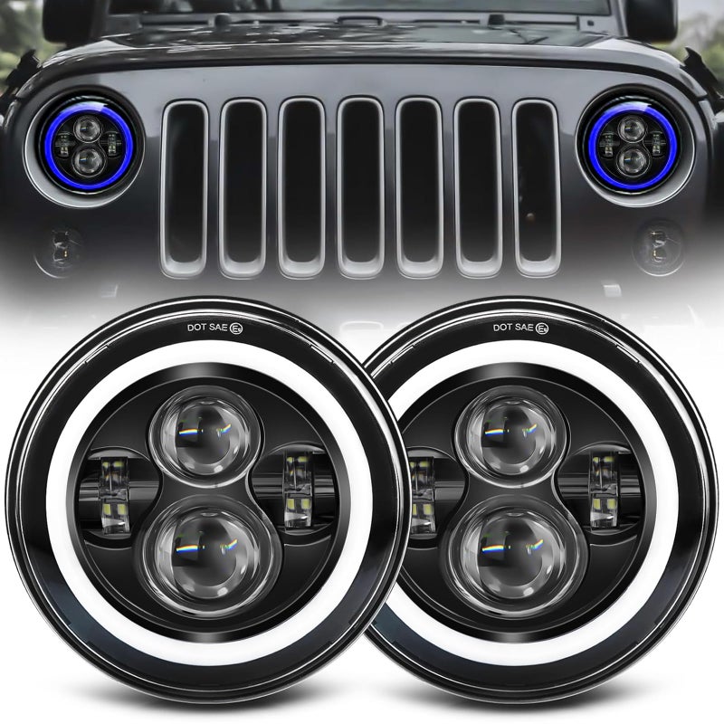 7 inch Led Headlights Round Blue Halo led H6024 Headlight With HiLo Beam DRL Amber Turn Signal Compatible With Jeep Wrangler JK TJ CJ LJ Compatible With Chevy Ford GMC DodgeMazda ect