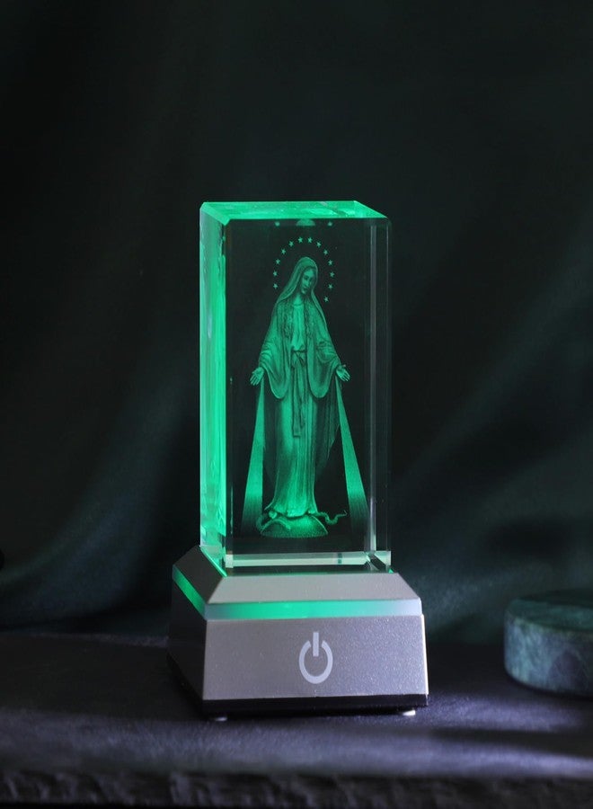 KOMI 3D Crystal Virgin Mary Figurine Statue with LED Light Base, Laser Engraved Mother Mary Statues Religious Gifts for Women Men, Night Light for Bedroom, Christian Catholic Home Decor - Image 5