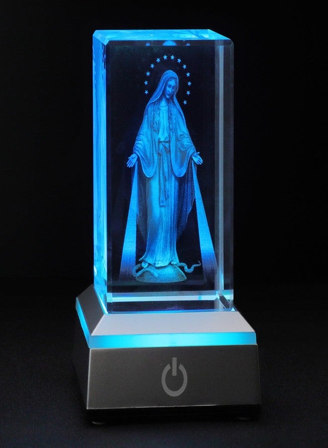 KOMI 3D Crystal Virgin Mary Figurine Statue with LED Light Base, Laser Engraved Mother Mary Statues Religious Gifts for Women Men, Night Light for Bedroom, Christian Catholic Home Decor - Image 1