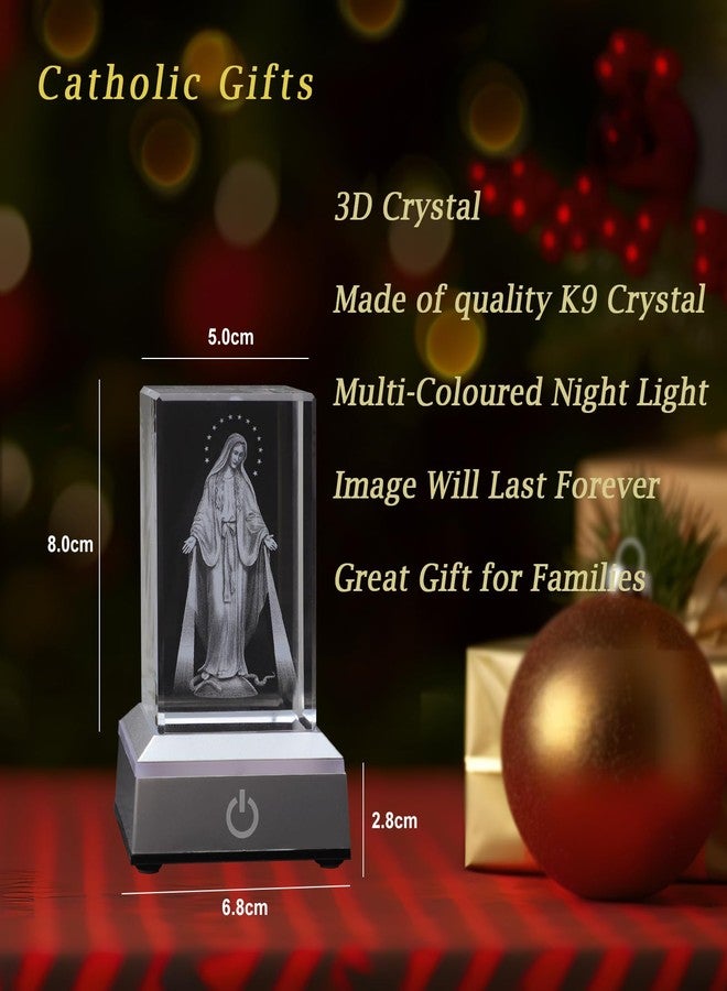 KOMI 3D Crystal Virgin Mary Figurine Statue with LED Light Base, Laser Engraved Mother Mary Statues Religious Gifts for Women Men, Night Light for Bedroom, Christian Catholic Home Decor - Image 3