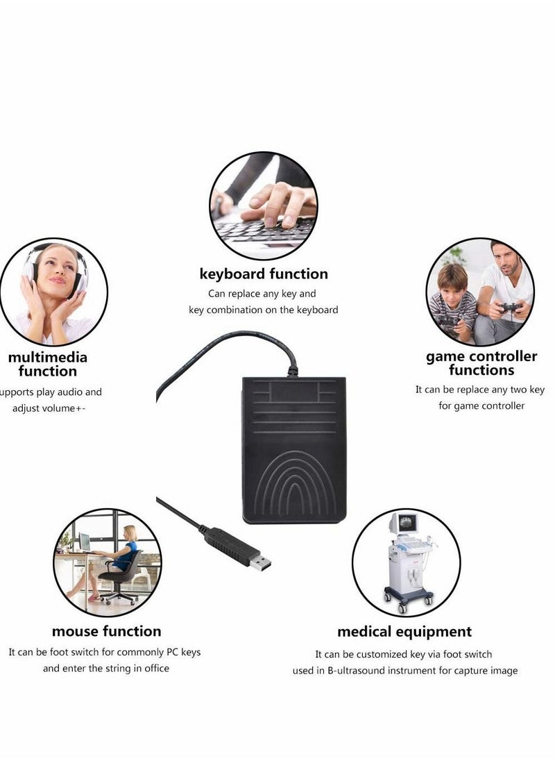 Generic - USB Foot Pedal Switch, Video Game PC Hands Free Footswitch One Key Control Program Computer Mouse Keyboard HID with 2M Cable, for Transcription, Push to talk, Zoom, Streaming, Gaming(Black) - Image 1