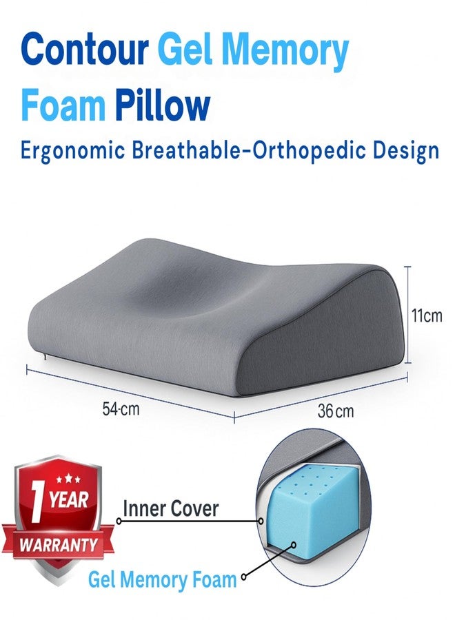 ORTHICO Gel Memory Foam Orthopedic Cervical Pillow for Neck Pain Relief, Memory Foam Pillows for Neck and Shoulder Pain, Ideal for Spondylitis Support and Comfort (21x14x4.5 Inch) Grey - Image 2
