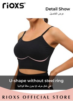 RIOXS Women's Sports Bra Yoga Underwear Adjustable Back Strap Wireless Padded Sports Bras Shockproof Comfy Soft Stretch Seamless Tank Tops Solid Color Neckless Bra For Women Ladies  - Image 5
