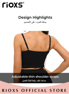 RIOXS Women's Sports Bra Yoga Underwear Adjustable Back Strap Wireless Padded Sports Bras Shockproof Comfy Soft Stretch Seamless Tank Tops Solid Color Neckless Bra For Women Ladies  - Image 4