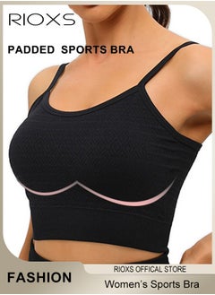 RIOXS Women's Sports Bra Yoga Underwear Adjustable Back Strap Wireless Padded Sports Bras Shockproof Comfy Soft Stretch Seamless Tank Tops Solid Color Neckless Bra For Women Ladies  - Image 1