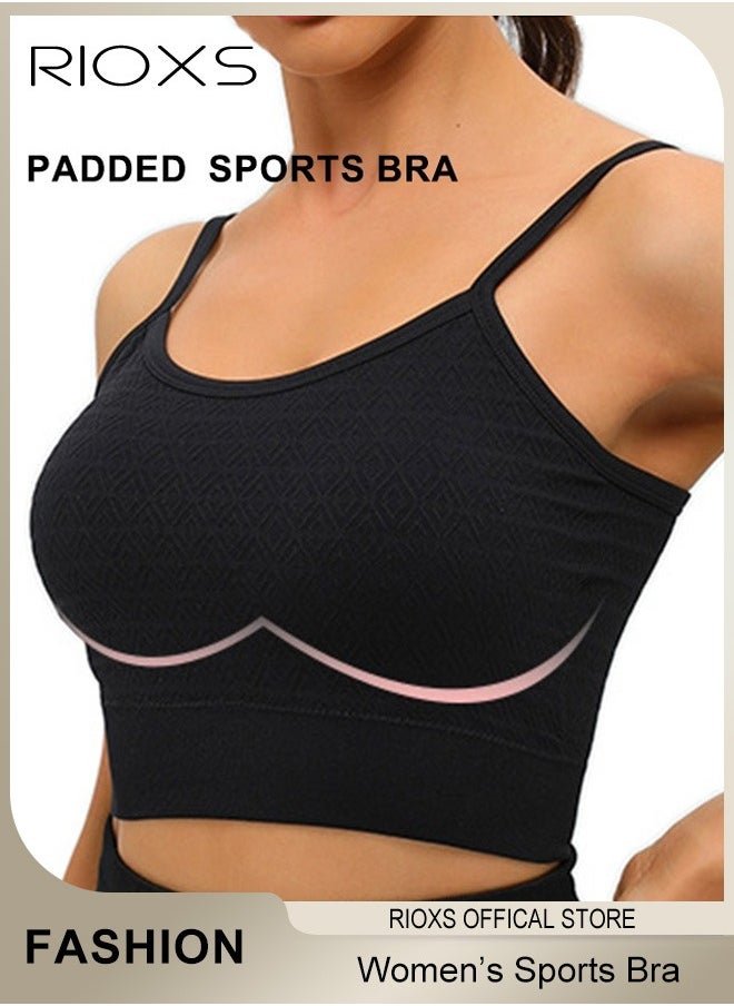 RIOXS - Women's Sports Bra Yoga Underwear Adjustable Back Strap Wireless Padded Sports Bras Shockproof Comfy Soft Stretch Seamless Tank Tops Solid Color Neckless Bra For Women Ladies - Image 1
