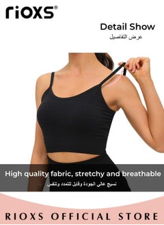 RIOXS Women's Sports Bra Yoga Underwear Adjustable Back Strap Wireless Padded Sports Bras Shockproof Comfy Soft Stretch Seamless Tank Tops Solid Color Neckless Bra For Women Ladies  - Image 3