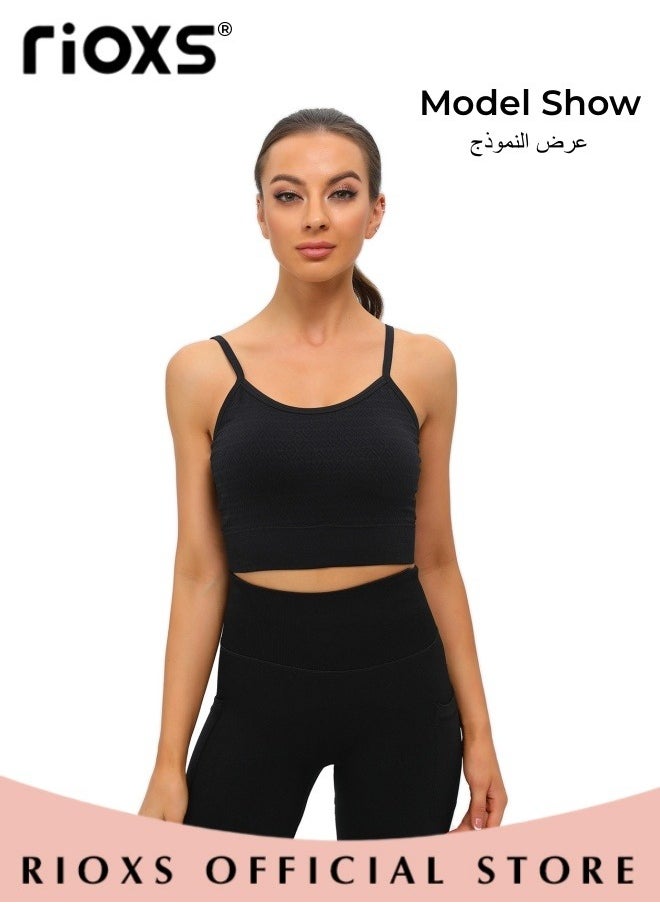 RIOXS - Women's Sports Bra Yoga Underwear Adjustable Back Strap Wireless Padded Sports Bras Shockproof Comfy Soft Stretch Seamless Tank Tops Solid Color Neckless Bra For Women Ladies - Image 1