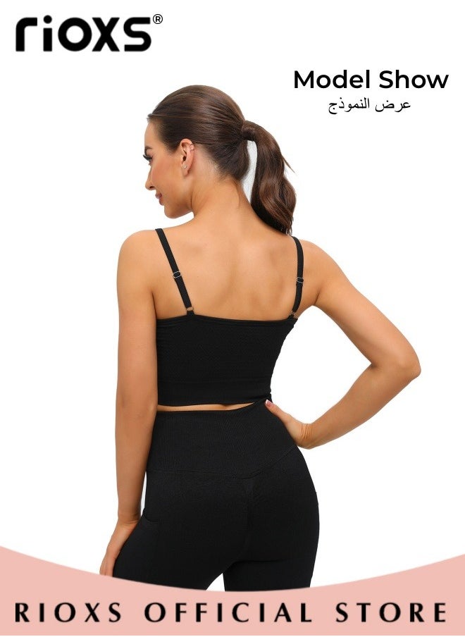 RIOXS - Women's Sports Bra Yoga Underwear Adjustable Back Strap Wireless Padded Sports Bras Shockproof Comfy Soft Stretch Seamless Tank Tops Solid Color Neckless Bra For Women Ladies - Image 1