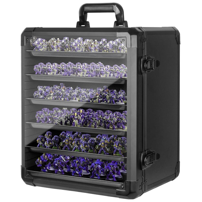 ECOVIBE Miniature Carrying Case, Miniature Storage Case with 6 Trays, Aluminum Alloy Frame, Display and Transport Action Figure Display Case ,Magnetic Compatible with Warhammer 40k DND Miniatures - Image 1