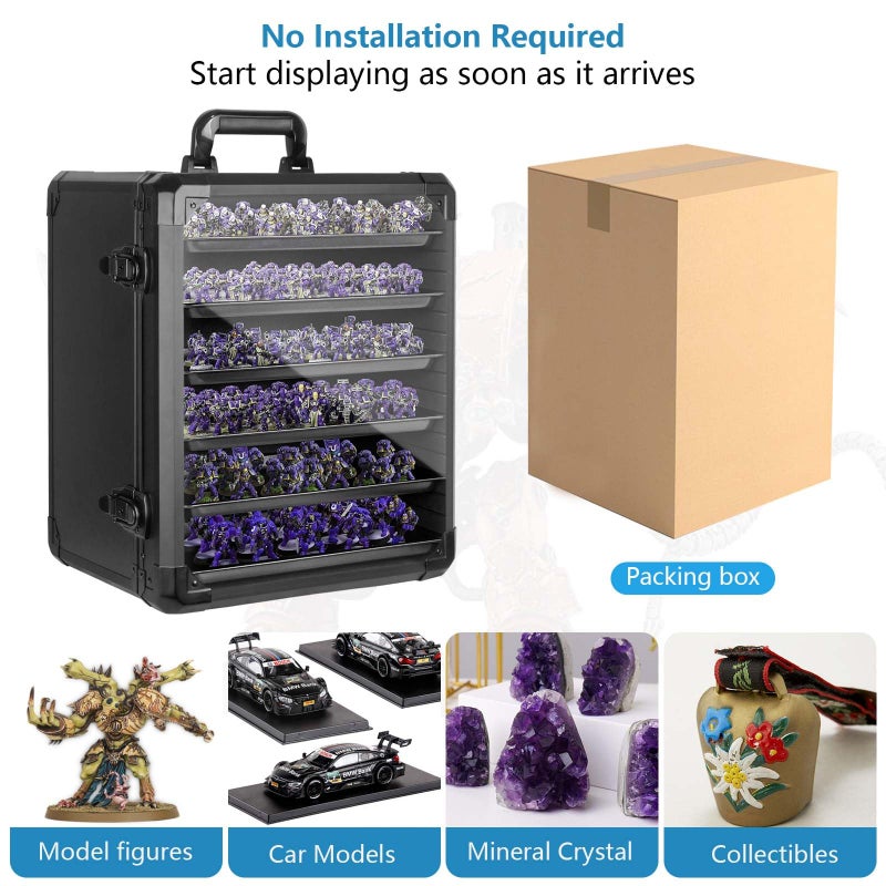 ECOVIBE Miniature Carrying Case, Miniature Storage Case with 6 Trays, Aluminum Alloy Frame, Display and Transport Action Figure Display Case ,Magnetic Compatible with Warhammer 40k DND Miniatures - Image 3