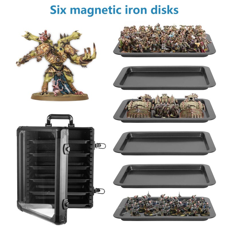 ECOVIBE Miniature Carrying Case, Miniature Storage Case with 6 Trays, Aluminum Alloy Frame, Display and Transport Action Figure Display Case ,Magnetic Compatible with Warhammer 40k DND Miniatures - Image 5
