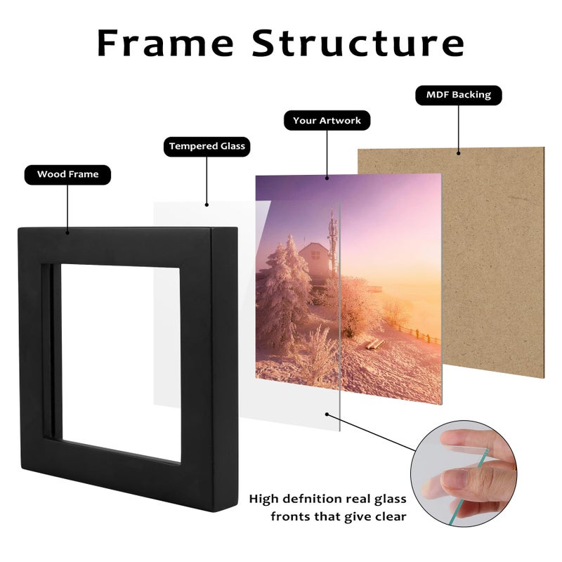 Golden State Art, Set of 9, 4x4 Picture Frames, Smartphone Instagram Frame Collection, Square Wood Frames with Tempered Glass, Black - Image 4