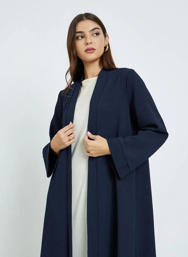 Amirah Navy Blue Textured Open Front Abaya