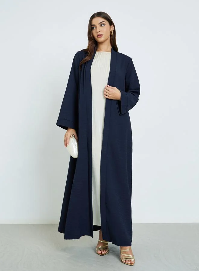 Amirah Navy Blue Textured Open Front Abaya