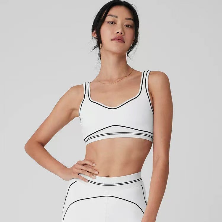 Generic New High Strength Gather Naked Yoga suit Seamless Training Suit Skin-Friendly Fabric Pilates Yoga Pants suit White top 