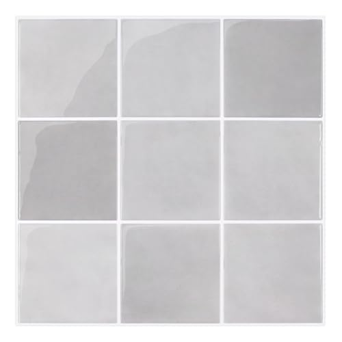 Commomy Thicker Gray Peel and Stick Tiles - 10 pcs of 12" x 12" - 3D Adhesive Square Peel and Stick Tiles Backsplash for Kitchen, Bathroom, Removable, Waterproof, Vinyl Wall Tile (Gray) - Image 1
