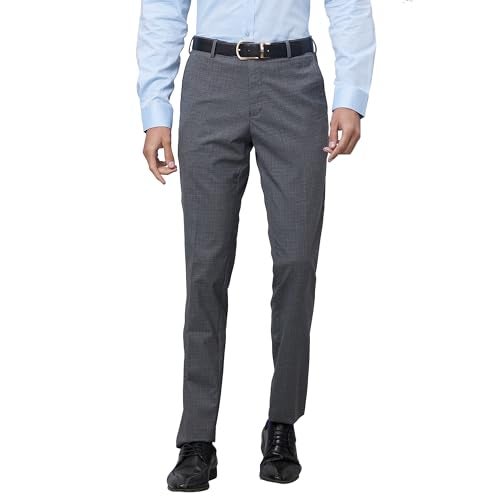Raymond Men's Slim Fit Formal Trousers, Poly-Viscose Blend, Solid Pattern | Dark Grey - Image 1