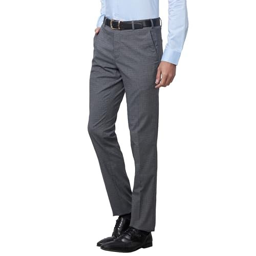 Raymond Men's Slim Fit Formal Trousers, Poly-Viscose Blend, Solid Pattern | Dark Grey - Image 3
