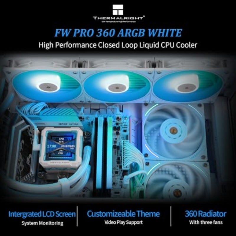 FW PRO 360 ARGB White CPU AIO CoolerIPS LCD Screen with 320 320 Resolution for AM5Intel 1700 1851 High-Performance 360 Specs Water-Cooled with 2.73in Removable Display - Image 2