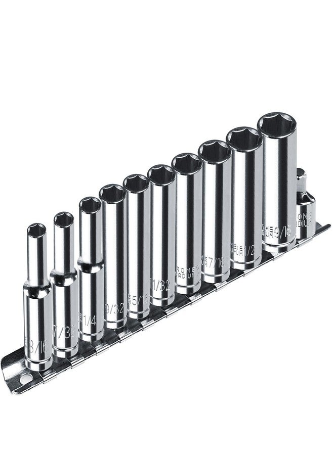 pgroup 1/4” Drive SAE Socket Set, 11PCS Deep Hex Socket Set (3/16”-9/16”), Cover Most Commonly Sizes, Cr-V Steel with 3/8”F to 1/4”M Socket Adapter - Image 1