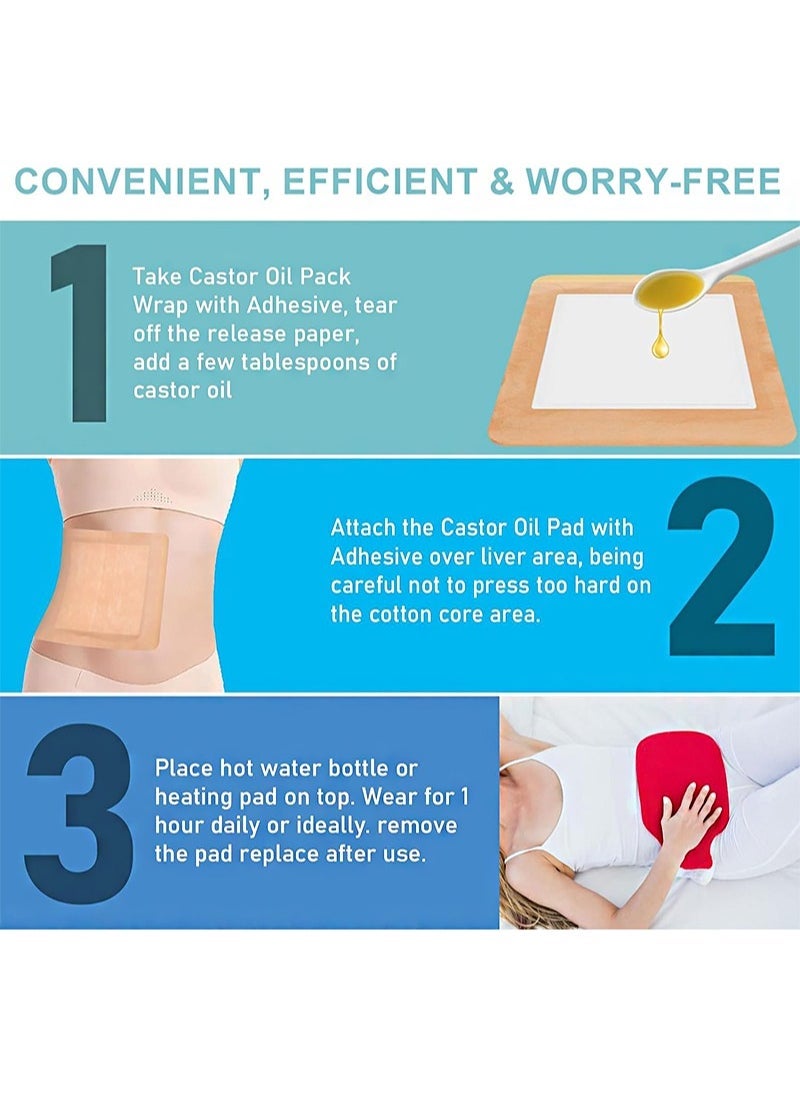 HaLunhi 4 Pack Disposable Castor Oil Packs, Castor Oil Wraps for Liver Detoxification, Highly Absorbent 8.5" * 7.5" Self-Adhesive Castor Oil Wraps Organic Cotton, No Wash, Easy to Use, Anti-Leak - Image 3