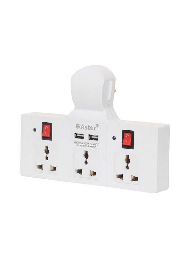 Aster Aster EX3008 3 Universal Multi Plug Wall Point Socket Extension Board with Two 2.8 Amp Fast Charging USB Ports, ON/Off Switches, Fuse Surge & Short Circuit Protection…  - Image 1