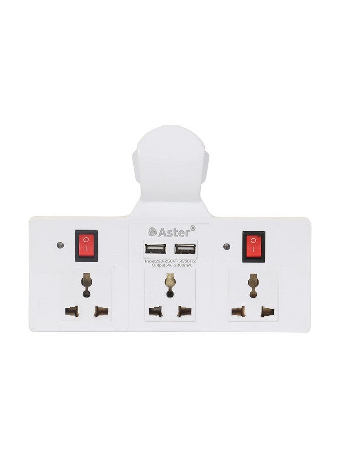 Aster Aster EX3008 3 Universal Multi Plug Wall Point Socket Extension Board with Two 2.8 Amp Fast Charging USB Ports, ON/Off Switches, Fuse Surge & Short Circuit Protection…  - Image 2
