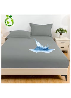 Fabienne Tencel Waterproof Mattress Protector 180x200cm King Size with 2 Pillowcases Tencel+TPU High Absorption Pad Cover for Bed 100% Waterproof Tencel Jersey Mattress Protector Grey  - Image 1