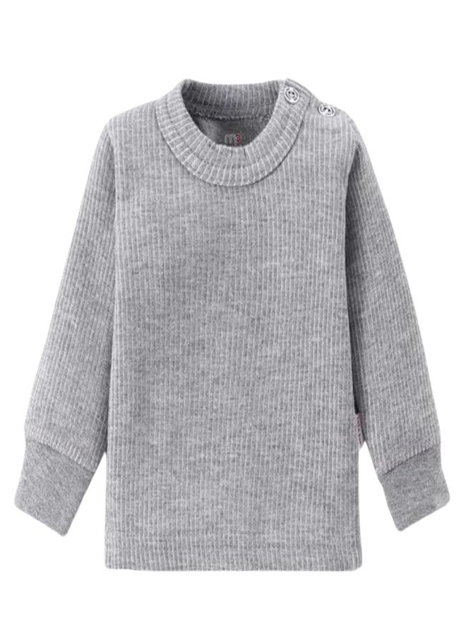 aRIC Moms Pet Kids Unisex Baby Boys & Girls Winter Wear Solid Ribbed Side Open Thermal Set| Top & Bottom Set for Winters |Full Sleeves Thermal Set| Light Grey, Size : 3-6 Months - Image 2