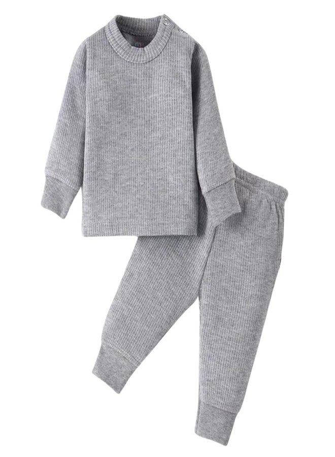 aRIC Moms Pet Kids Unisex Baby Boys & Girls Winter Wear Solid Ribbed Side Open Thermal Set| Top & Bottom Set for Winters |Full Sleeves Thermal Set| Light Grey, Size : 3-6 Months - Image 1