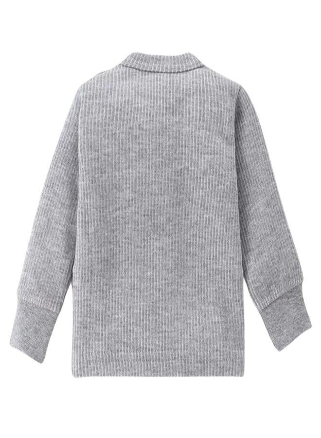 aRIC Moms Pet Kids Unisex Baby Boys & Girls Winter Wear Solid Ribbed Side Open Thermal Set| Top & Bottom Set for Winters |Full Sleeves Thermal Set| Light Grey, Size : 3-6 Months - Image 3