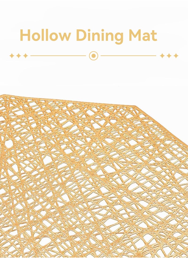LEOKOR 6 PCS Octagonal PVC Place Mat Vinyl Heat Insulation Washable Gold Table Mats Hollow Out Placemats  - Image 3