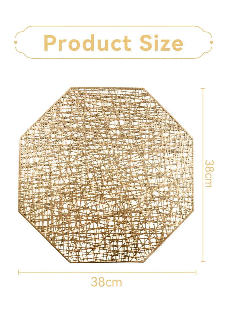 LEOKOR 6 PCS Octagonal PVC Place Mat Vinyl Heat Insulation Washable Gold Table Mats Hollow Out Placemats  - Image 4
