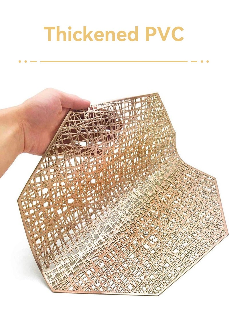 LEOKOR 6 PCS Octagonal PVC Place Mat Vinyl Heat Insulation Washable Gold Table Mats Hollow Out Placemats  - Image 2