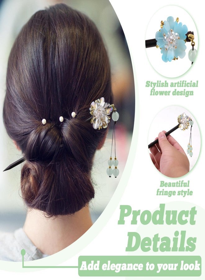 Yitexin 8 Pieces Retro Traditional Wooden Hair Stick for Women, Flower Butterfly Hair Chopsticks Pins with Bead Pendants, Vintage Hairpins Bun Fork Decorative Accessories (As Shown in the Picture) - Image 3