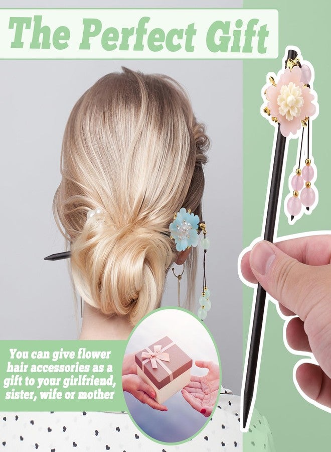Yitexin 8 Pieces Retro Traditional Wooden Hair Stick for Women, Flower Butterfly Hair Chopsticks Pins with Bead Pendants, Vintage Hairpins Bun Fork Decorative Accessories (As Shown in the Picture) - Image 5