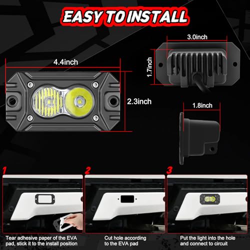 Auto Power Plus LED Pod Lights Flush Mount, Auto Power Plus 2PCS 4 Inch Off Road Driving Lights Flush LED Light Bar Combo Backup Work Light Bumper Cube Light for Truck Pickup UTV ATV Boat 4x4 - Image 2