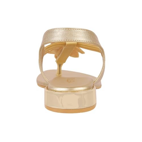Metro Women Gold Synthetic Floral Embellished Flat Sandal UK/8 EU/41 (35-1209) - Image 5