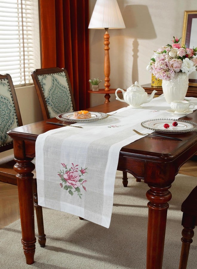 MONKDECOR Attractive Linen Embroidery Desing Center/Dining Table Runner (Size-15x33 Inches) Linen Crossstitch Pink - Image 2