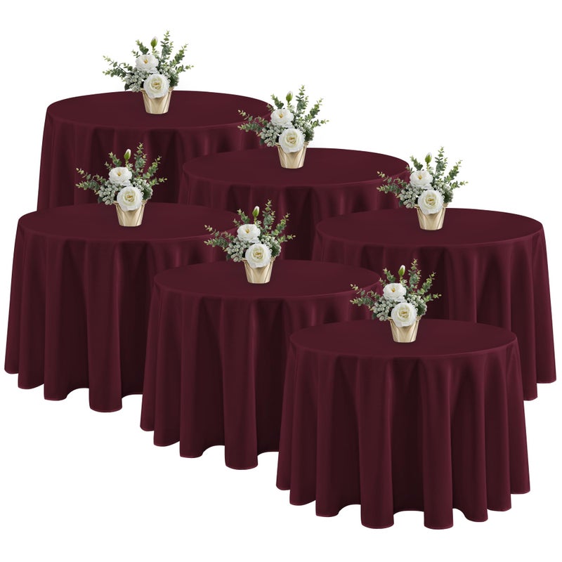 Fitable 6 Pack Burgundy Tablecloths for Round Tables - 108 Inches in Diameter - Stain Resistant and Washable Table Clothes, Polyester Fabric Table Covers for Wedding, Party, Banquet, Formal Events - Image 1