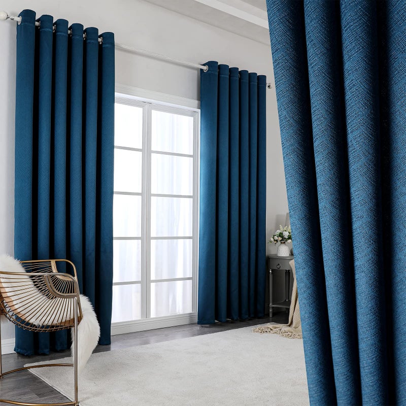 100 Blackout Eyelet Curtains Blue  Thermal Insulated  Noise Reducing Thick Short Curtains for Kids Room and Bedroom Lined Room Darkening 46 x 54 inch 2 Panels