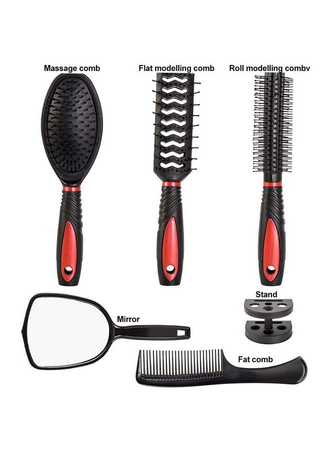 Healthcom Set Of 5 Hair Combs Set Professional Salon Hair Cutting Brushes Sets Salon Hairdressing Styling Tool Mirror And Holder Stand Set Dressing Comb Kits For Women And Menred - Image 4