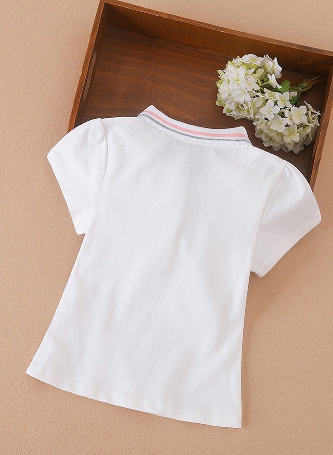 KUYEEBEAR KUYEEBEAR Girls' Summer Preppy Style Short Sleeve Polo Shirt  - Image 2