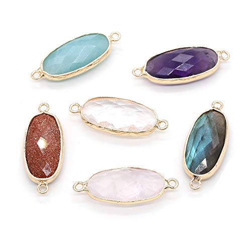 LE SKY natural stone connectors faceted oval healing mixed color stone pendant link charms for jewelry making necklace random 5 Pcs - Image 1
