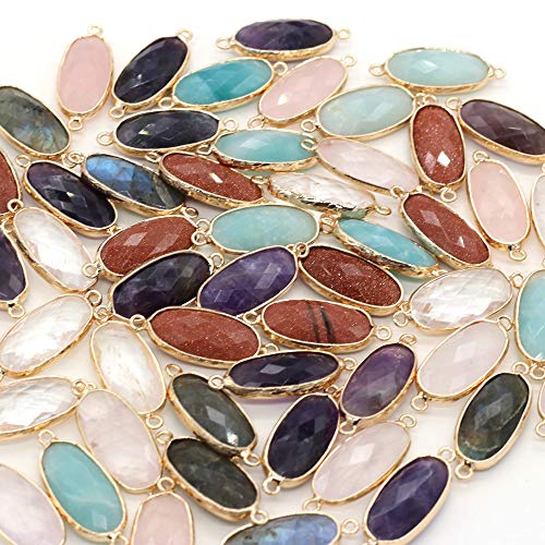 LE SKY natural stone connectors faceted oval healing mixed color stone pendant link charms for jewelry making necklace random 5 Pcs - Image 3