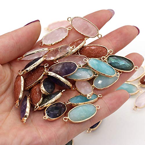 LE SKY natural stone connectors faceted oval healing mixed color stone pendant link charms for jewelry making necklace random 5 Pcs - Image 4